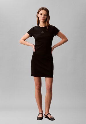 Calvin Klein Jeans MONOLOGO DRESS - Obleka iz džersija - black