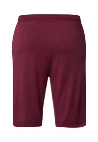 Pantaloni sportivi bordeaux con vita elasticizzata, design fino al ginocchio, texture liscia e leggero motivo mélange.
