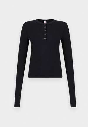 LONG SLEEVE RIBBED HENLEY - Longsleeve - black