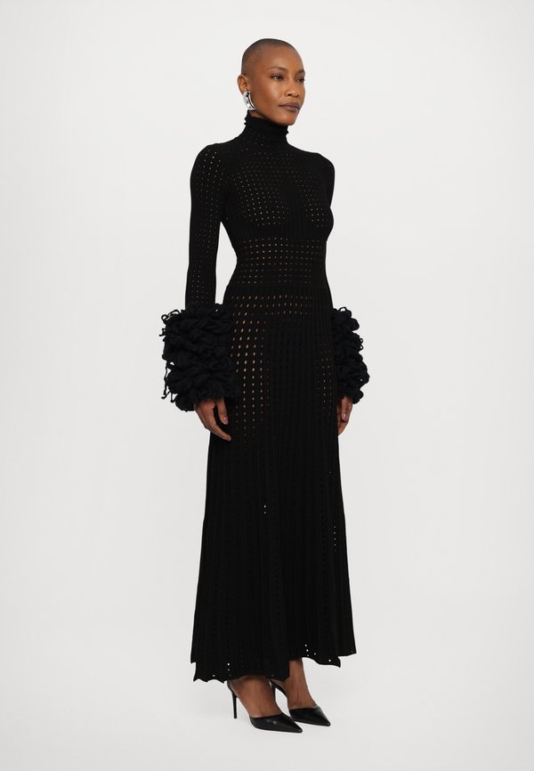 PERFORATED MAXI TURTLE NECK DRESS WITH EXAGGERATED THREADED CUFFS - Maxi dress2