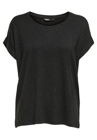 T-shirt nera a maniche corte realizzata in tessuto morbido. Presenta un collo rotondo e una vestibilità rilassata con orli arrotolati. Design semplice, senza modelli.