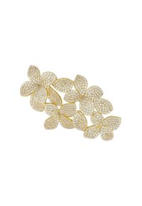 Gold and diamond floral hair clip featuring five glittering five-petal flowers arranged in a cluster on a white background.