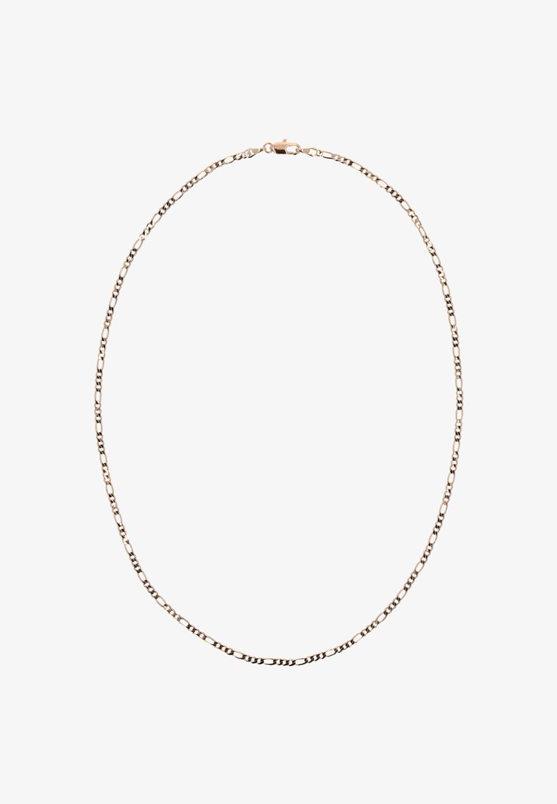 Náhrdelník z pozlaceného kovu s řetězem tvořeným prodlouženými články, hladkým povrchem a zapínáním na karabinku. Jednoduchý, elegantní design.