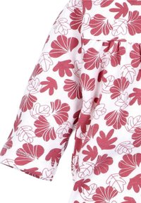 Stof met bloemmotief, met rode bladeren op een witte achtergrond, voorzien van een ingezette naad en een manchet mouwontwerp.