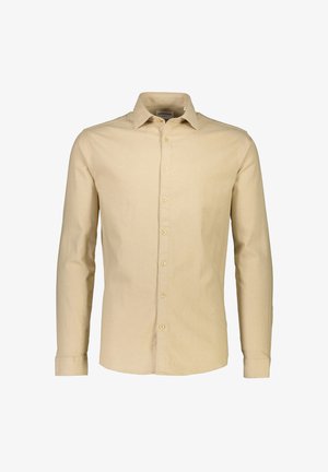 Beez pikkade varrukate ja nööbiga särk, mis on valmistatud puuvillast, omades klassikalist kraed, ees nööbiga sulgemist ja ühtlast tekstuuri ilma mustriteta.