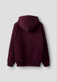Kapuzensweatshirt in tiefburgunder, hergestellt aus weichem Baumwollmix. Verfügt über einen lockeren Schnitt, gerippte Bündchen und eine Kängurutasche.