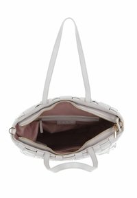 Borsa a rete bianca con due manici, zip dorata e una morbida fodera interna rosa. Include una piccola tasca con zip all'interno.