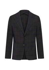 Marineprikket blazer i tekstureret stof med revers, to knapper og to forkorter lommer. Indersiden er foret i ensfarvet.