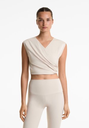 OYSHO COTTON BLEND CROSSOVER CROP - Top - sand