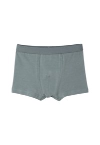 Gray cotton boxer shorts with a snug fit, featuring a soft elastic waistband and stitch detailing along the edges.