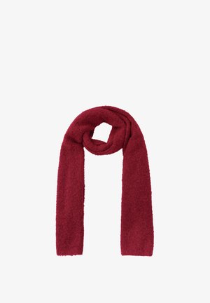 Roter, weicher, flauschiger Schal aus strukturiertem Stoff, rechteckige Form und glatte Kanten, geeignet für kaltes Wetter.