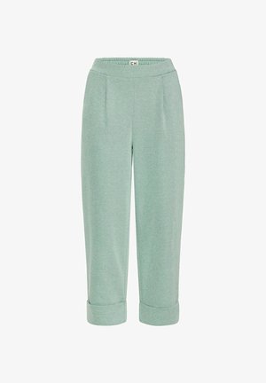 Heledad rohelised lühikesed püksid pehme tekstuuriga, millel on voltidegaäär ja frontaalne voldik, loodud mugavuseks ja igapäevaseks kandmiseks.