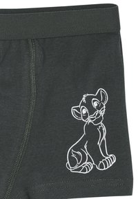 Dark gray boxer shorts made of soft fabric. Features a white outline design of a lion cub on the side. Elastic waistband.