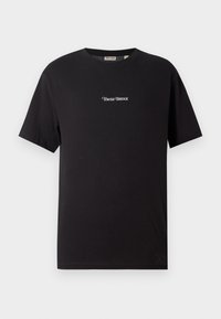 Tricou din bumbac negru, cu mâneci scurte, design cu gât rotund, are brodat în alb pe piept textul "Tower Bridge".