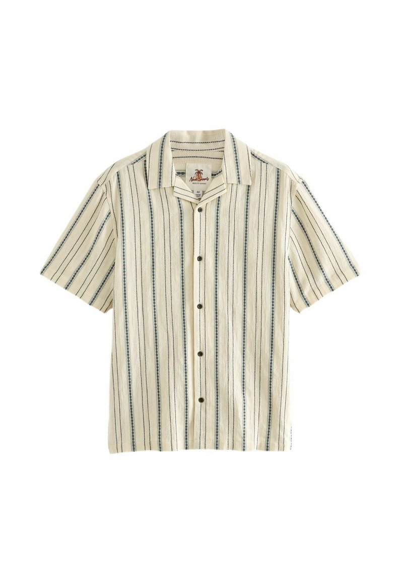 Next TEXTURED STRIPE SHORT SLEEVE WITH CUBAN COLLAR  - REGULAR FIT - Košile - beige