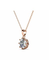 Collana in oro rosa con un grande gemstone trasparente a forma ovale, bloccato in una montatura a artiglio su una delicata catena.