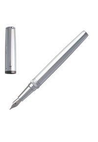 Chrome blækpen med et slankt design, konisk form og poleret finish. Har en spids nib og et aftageligt låg.