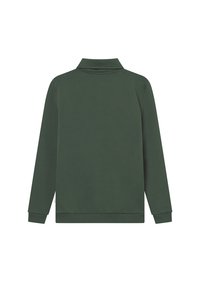 Grønn genser med krage, lange ermer, ribbestrikkede mansjetter og et minimalisk design. Laget av mykt, teksturert stoff.
