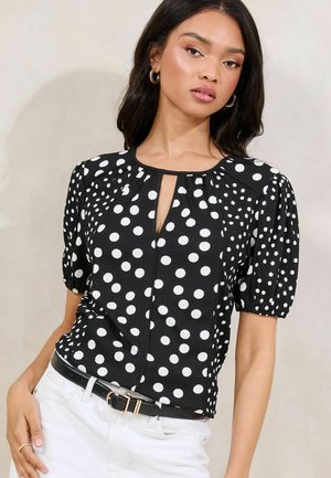 REGULAR FIT - SHORT SLEEVE POLKA DOT PRINT - Blouse - black