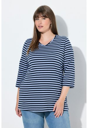 STRIPED V-NECK 3/4 SLEEVE TEE - Longsleeve - frost blue