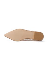Scarpa stiletto in rete trasparente con punta affusolata. Sottopiede beige con scanalature texture e una fodera interna liscia. Taglia 37.