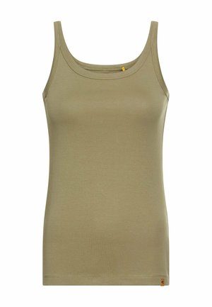 Olijfgroen katoenen tanktop met een ronde halslijn en dunne bandjes. Glad textuur met een klein logotag aan de zoom.