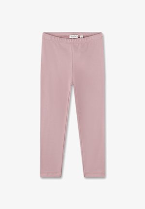 Helle rosa Leggings aus einem dehnbaren Baumwollmischgewebe. Verfügt über einen weichen Bund und keine zusätzlichen Muster oder Verzierung.