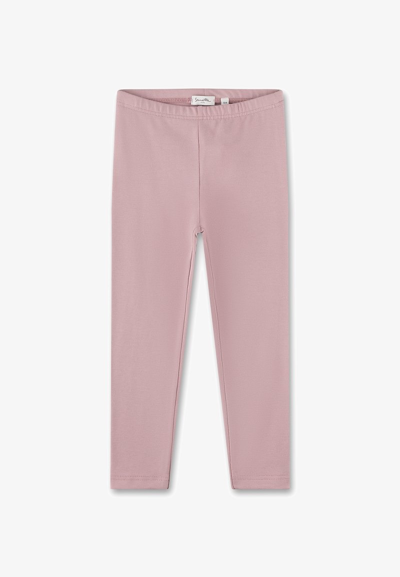 Helle rosa Leggings aus einem dehnbaren Baumwollmischgewebe. Verfügt über einen weichen Bund und keine zusätzlichen Muster oder Verzierung.