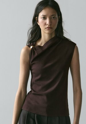 ASYMMETRIC  WITH BROOCH DETAIL  - Débardeur - mottled dark brown