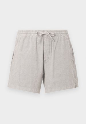 Sive kratke hlače iz linena z elastičnim pasom in vrvico za zategovanje. Imajo stranske žepe in sproščen kroj, z rahlo teksturo.