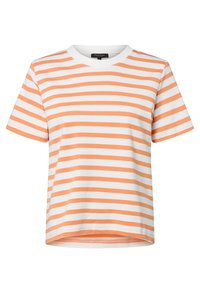 Korte mouwen t-shirt van katoen, met oranje en witte horizontale strepen, ronde hals en een rechte onderrand.