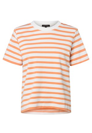 Korte mouwen t-shirt van katoen, met oranje en witte horizontale strepen, ronde hals en een rechte onderrand.