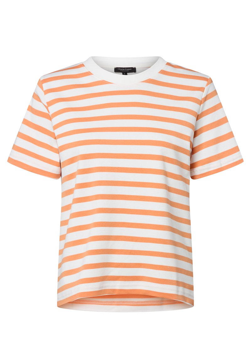 Korte mouwen t-shirt van katoen, met oranje en witte horizontale strepen, ronde hals en een rechte onderrand.