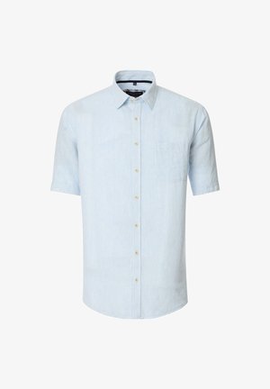 Kurzarm-Hemd in Hellblau mit weißen Streifen, ausgestattet mit einer Brusttasche und einem klassischen Kragen. Hergestellt aus atmungsaktivem Stoff.