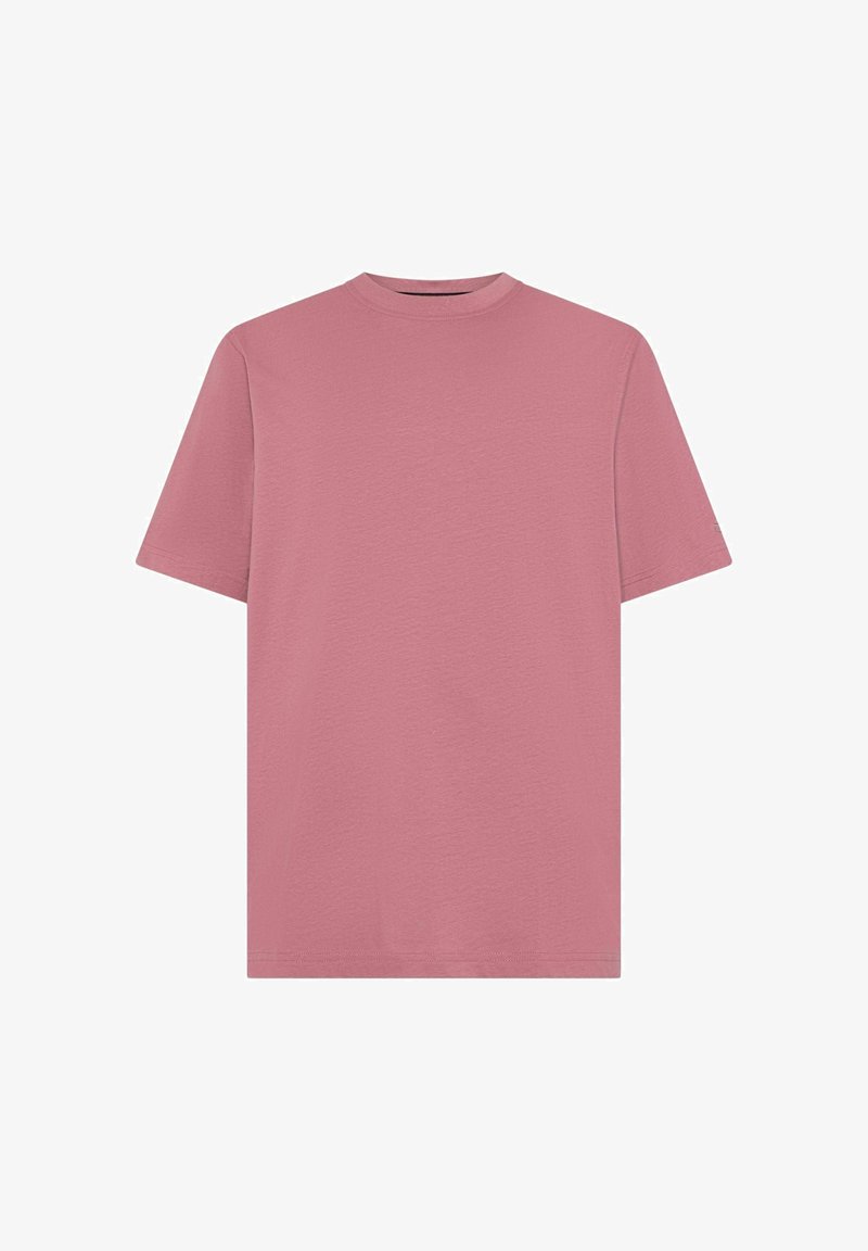 Roze T-shirt met korte mouwen, gemaakt van zachte katoen, met een ronde hals en een relaxte pasvorm. Kenmerkt zich door een gladde textuur en geen zichtbare patronen.