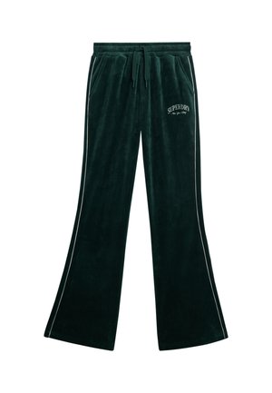 Samtgrüne Hose mit weitem Schnitt, elastischem Taillenbund und weißen seitlichen Streifen. Mit dem Logo "SUPERDRY" in weißer Stickerei.