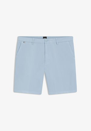 Lyseblå herreshorts med knaplukning, bæltestropper, sidelommer og en lille mærkeetiket på venstre taljebånd.