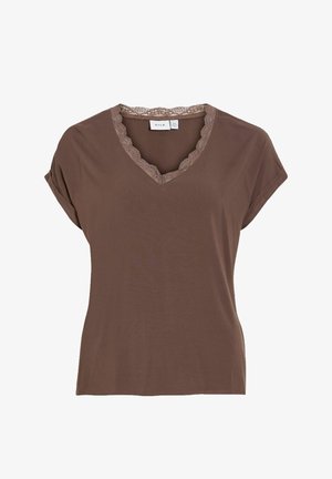 VILA, SHORT SLEEVED TOP VIGENIA V-NECK - Camiseta estampada - fondue fudge