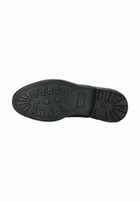 Suela de goma negra con un patrón de banda de rodadura texturizado y múltiples clavos de tracción. Presenta un logotipo en relieve y marcado de tamaño.
