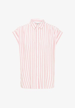 Kurzarm-Hemd in Weiß mit roten senkrechten Streifen, ausgestattet mit einem klassischen Kragen und lässiger Passform. Weiche Stofftextur.