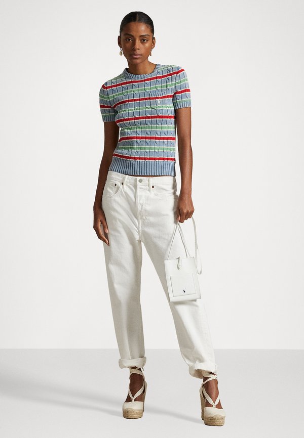 STRIPED CABLE-KNIT SHORT-SLEEVE SWEATER - Print T-shirt2