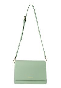 Borsa a tracolla in pelle verde chiaro con finitura testurizzata, dotata di una lunga tracolla regolabile e un accento con logo dorato.