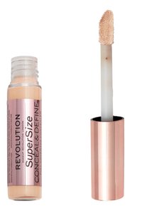 Gennemsigtig flydende concealer i en gennemsigtig tube med en lyserød metallisk hætte. Applikatoren har en fluffy spids til jævn fordeling.