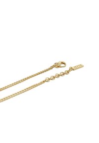 Goldene Halskette mit einem filigranen Kettendesign, das runde Glieder und einen Karabinerverschluss aufweist. Ein kleines Etikett mit "IETTE" ist angebracht.