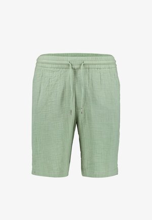 Hellgrüne Freizeit-Shorts mit elastischem Bund und Kordelzug, aus strukturiertem Stoff mit Fronttaschen.