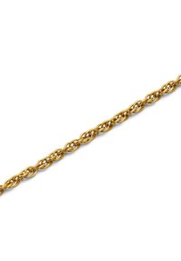 Le bracelet en métal doré présente une chaîne avec des maillons arrondis interconnectés dotés d'une texture lisse, offrant un aspect uniforme sur toute sa longueur.