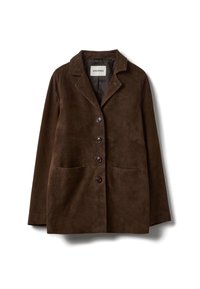 REGULAR FIT WITH BUTTONS - Lederjacke - dark brown