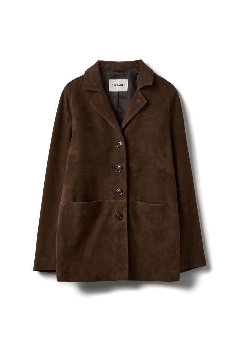 Stefanel REGULAR FIT WITH BUTTONS - Lederjacke - dark brown/braun ...