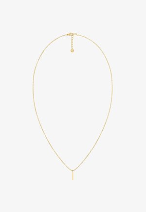 Guld kædedesign med en rektangulær medaljon. Har et delikat, tekstureret links design og en sikker lås med en justerbar kæde.