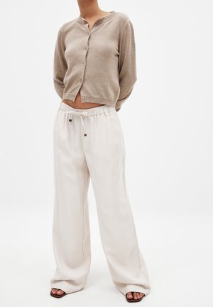 WIDE LEG MID WAIST - Trousers - cream